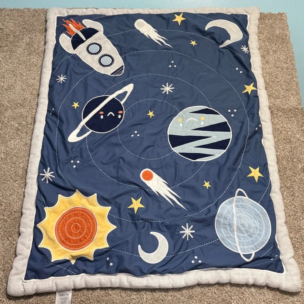 Lambs & Ivy Baby Blanket Milky Way Unisex OS Blue Galaxy Space Rocket Quilt
